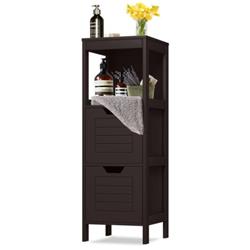 HW61891CF Bathroom Wooden Floor Cabinet Multifunction Storage Rack Stand Organizer, Brown