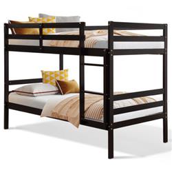 HW62351CF Twin Size Bunk Bed Children Wooden Bunk Beds Solid Hardwood, Brown