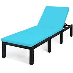 HW62360TU Patio Rattan Cushioned Height Adjustable Lounge Chair, Blue