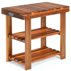 HW62412 19 ft. 3-Tier Wood Shoe Rack Shoe Bench Boots Organizer