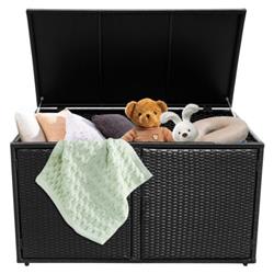HW62862DK 88 gal Garden Patio Rattan Storage Container Box, Black