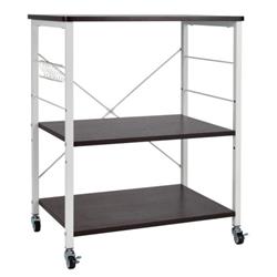 JZ10016BN 3-Tier Kitchen Bakers Rack Microwave Oven Storage Cart with Hooks, Deep Brown