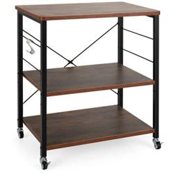 JZ10016CF 3-Tier Kitchen Bakers Rack Microwave Oven Storage Cart with Hooks, Rustic Brown