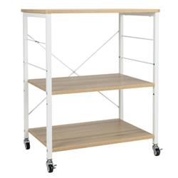 JZ10016MS 3-Tier Kitchen Bakers Rack Microwave Oven Storage Cart with Hooks, Light Brown