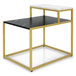 JZ10023WH 2-Tier End Side Table with Metal Frame & Storage Shelf for Living Room, White