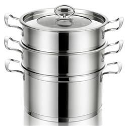 Picture of Total Tactic KC52949 3-Tier 304 Stainless Steel Steaming Cookware Steamer Pot with Glass Lid