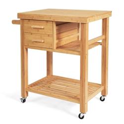 KC53113 Bamboo Kitchen Trolley Cart with Tower Rack & Drawer