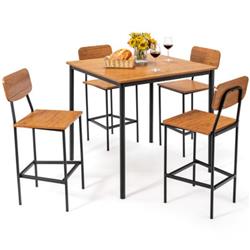 KC54181BN Industrial Dining Table Set with Counter Height Table & 4 Bar Stools, Walnut - 5 Piece -  Total Tactic