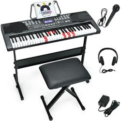 MU70009 61-Key Electronic Keyboard Piano with Lighted Keys & Bench