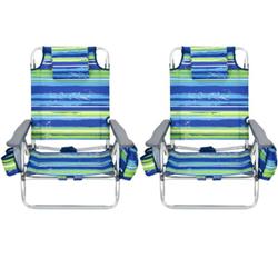 NP10019BL-2 Folding Backpack Beach Chair 5-Position Outdoor Reclining Chair with Pillow, Blue - Pack of 2