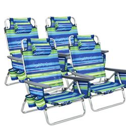 NP10019BL-4 5-Position Outdoor Folding Backpack Beach Reclining Chair with Pillow, Blue - Pack of 4