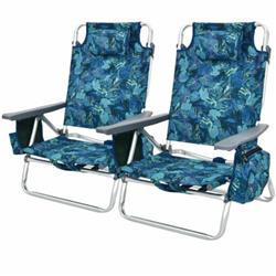 NP10019PT-2 Folding Backpack Beach Chair 5-Position Outdoor Reclining Chair with Pillow, Navy - Pack of 2