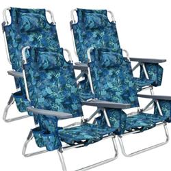 NP10019PT-4 5-Position Outdoor Folding Backpack Beach Reclining Chair with Pillow, Navy - Pack of 4