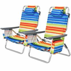 NP10019YE-2 Folding Backpack Beach Chair 5-Position Outdoor Reclining Chair with Pillow, Yellow - Pack of 2