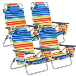 NP10019YE-4 5-Position Outdoor Folding Backpack Beach Reclining Chair with Pillow, Yellow - Pack of 4