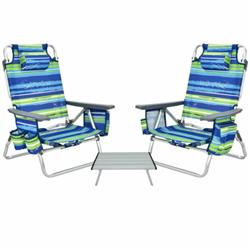NP10020BL 5-Position Outdoor Folding Backpack Beach Table Reclining Chair Set, Blue - Pack of 2