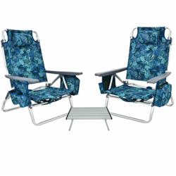 NP10020PT 5-Position Outdoor Folding Backpack Beach Table Reclining Chair Set, Multi Color - Pack of 2