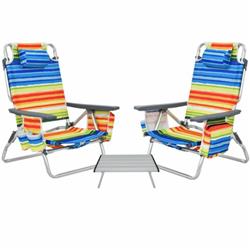 NP10020YE 5-Position Outdoor Folding Backpack Beach Table Reclining Chair Set, Yellow - Pack of 2