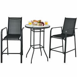 NP10026BK Outdoor Patio Bar Table Stool Set, Black - 3 Piece