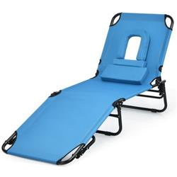 NP10028BL Outdoor Folding Chaise Beach Pool Patio Lounge Chair Bed with Adjustable Back & Hole