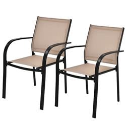 NP10030CF-2 33.5 x 22 x 25 in. Patio Stackable Dining Chair with Armrests Garden, Deck Brown - Set of 2