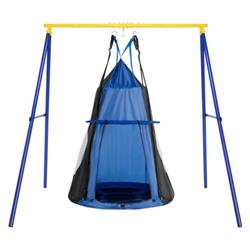 SP37081BL 40 in. 2-in-1 Kids Hanging Chair Detachable Swing Tent Set, Blue