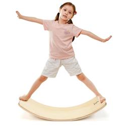 SP37303NA 35 in. Wooden Wobble Balance Board Kids Rocker Yoga Curvy Board Toy with Felt Layer, Natural -  Total Tactic