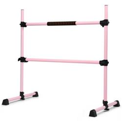 SP37449FS 4 ft. Portable Freestanding Stable Construction Pilates Ballet Barre with Double Dance Bar, Pink