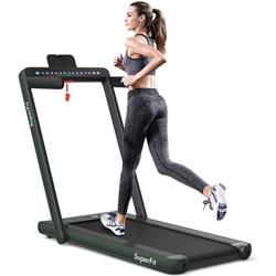SP37522GN 2-in-1 Electric Motorized Health & Fitness Folding Treadmill with Dual Display & Speaker, Green -  Total Tactic