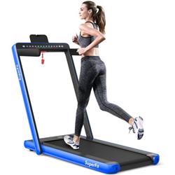 SP37522NY 2-in-1 Electric Motorized Health & Fitness Folding Treadmill with Dual Display, Blue -  Total Tactic
