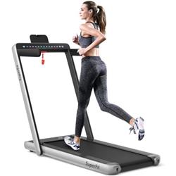 SP37522SL 2-in-1 Electric Motorized Health & Fitness Folding Treadmill with Dual Display, Silver -  Total Tactic