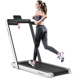 SP37522WH 2-in-1 Electric Motorized Health & Fitness Folding Treadmill with Dual Display & Speaker, White -  Total Tactic