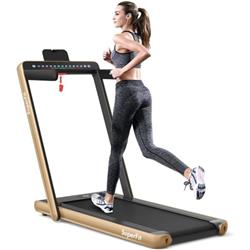 SP37522YE 2-in-1 Electric Motorized Health & Fitness Folding Treadmill with Dual Display & Speaker, Yellow -  Total Tactic