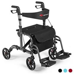 SP37527BK Aluminum Adjustable Folding Handle Medical Walker Rollator, Black