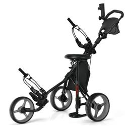 SP37603GR 3 Wheel Folding Golf Push Cart with Seat Scoreboard & Adjustable Handle, Gray