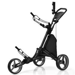 SP37605GR Folding 3 Wheel Golf Push Cart with Bag Scoreboard Adjustable Handle, Gray