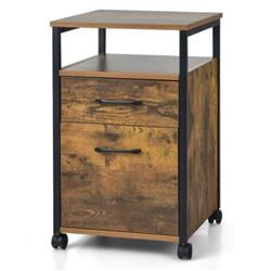 CB10232CF 2 Drawer Mobile File Cabinet Printer Stand with Open Shelf for Letter Size, Rustic Brown