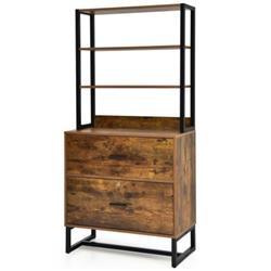 CB10233CF Letter Size Lateral File Cabinet with Lock & Bookshelf, Rustic Brown