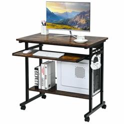 CB10287CF Rolling Laptop Cart Writing Workstation Computer Desk with Keyboard Tray, Rustic Brown