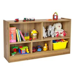 CB10297NA Kids 2-Shelf Bookcase 5-Cube Wood Toy Storage Cabinet Organizer, Natural -  Total Tactic
