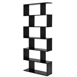CB10344DK 6-Tier S-Shaped Bookshelf Storage Display Bookcase Decor Z-Shelf, Black