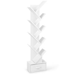 CB10372WH 10-Tier Tree Bookshelf with Drawer Free-standing Storage Bookcase, White
