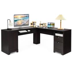 CB10392CFPlus 66 in. L-Shaped Writing Study Workstation Computer Desk with Drawer, Coffee