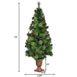 CM20676 5 ft. LED Christmas Tree with Red Berries Pine Cones, Green