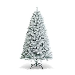 CM22067 6 ft. Artificial Snow Decorated Flocked Hinged Christmas Tree with Metal Stand