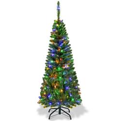 CM22073 4.5 ft. Pre-Lit Premium Hinged Artificial Fir Pencil Christmas Tree with LED Lights, Multi Color