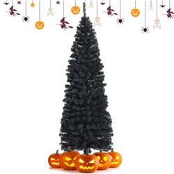 CM22106BK 6 ft. Unlit Artificial Christmas Halloween Pencil Tree with Metal Stand, Black
