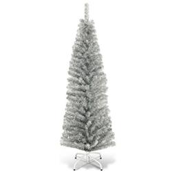 CM22108 6 ft. Tinsel Tree Unlit Slim Pencil Christmas Tree, Silver