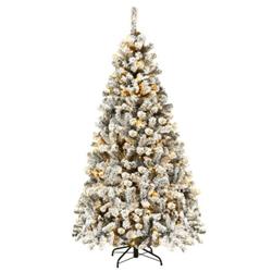 CM22728 6 ft. Pre-Lit Premium Snow Flocked Hinged Artificial Christmas Tree -  Total Tactic