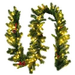 CM22798 9 ft. Pre-Lit Artificial Christmas Garland Red Berries with LED